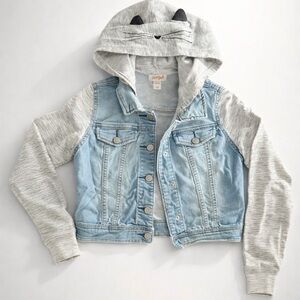 Cat & Jack Girls Light Blue Denim Jacket with Gray Hoodie